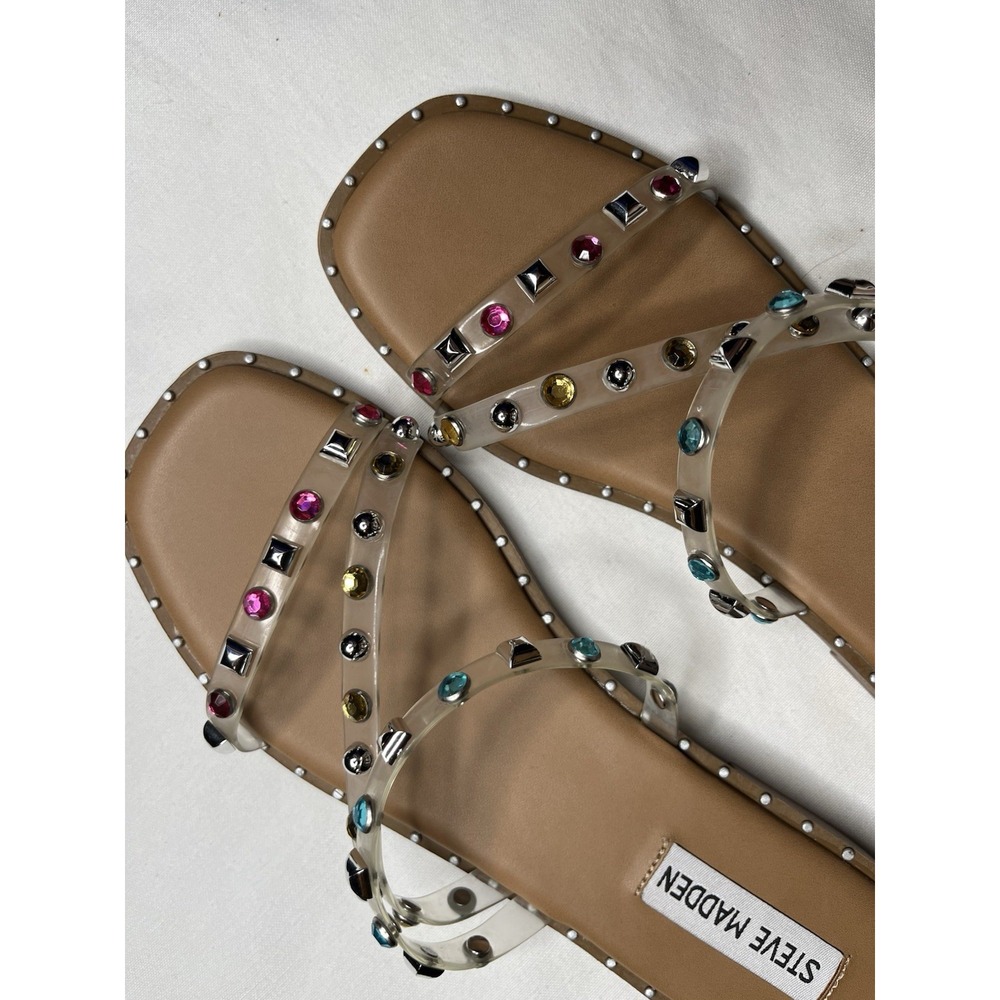 Steve Madden Jeweled Studded Clear Strappy Sandals Size 7.5 - Picture 7 of 7